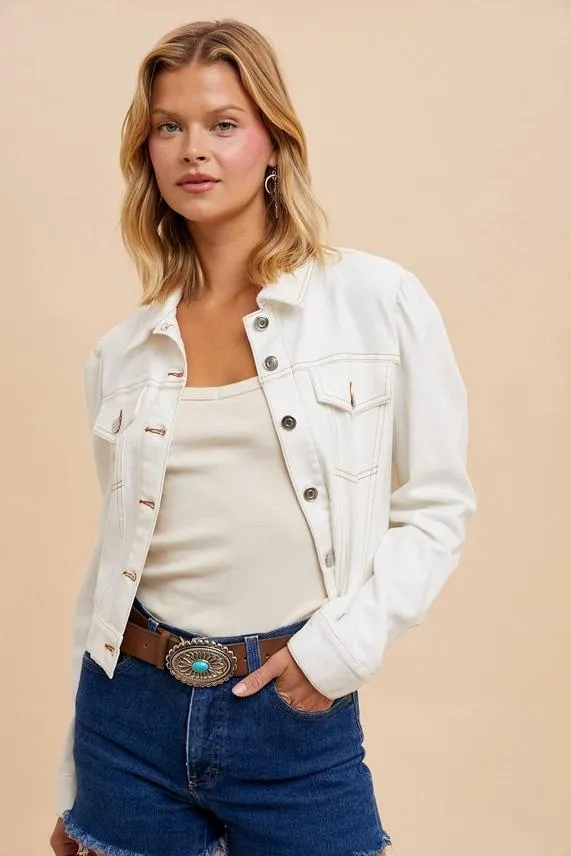 Loom Cropped Denim Jacket Off White