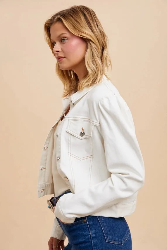 Loom Cropped Denim Jacket Off White