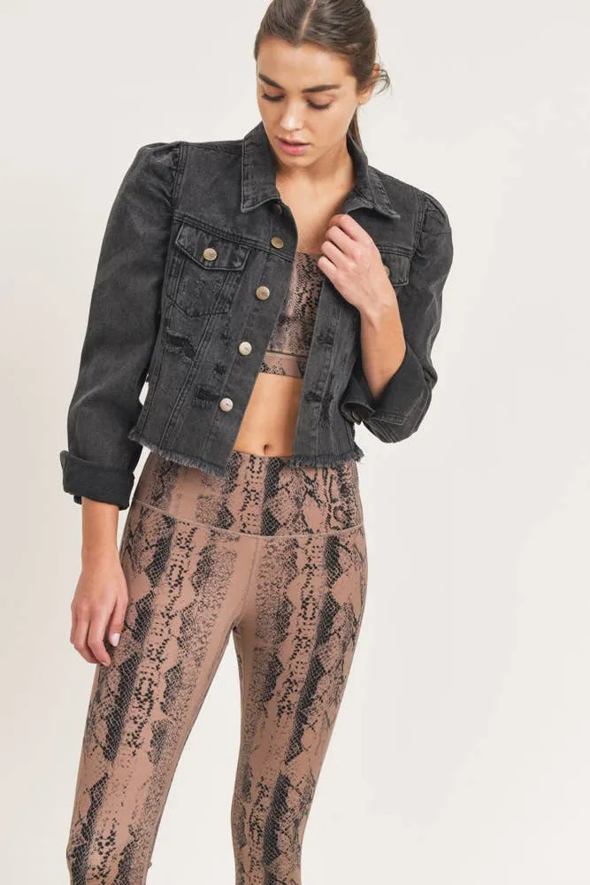 Mono B Cropped Distressed Denim Jacket