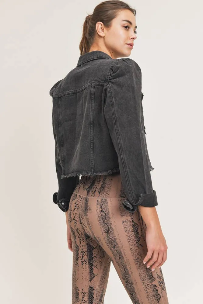 Mono B Cropped Distressed Denim Jacket