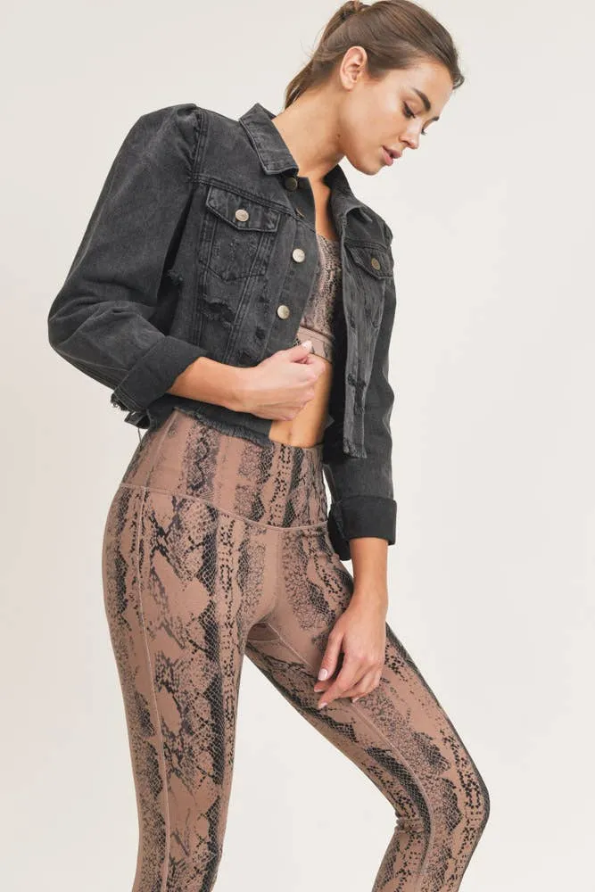 Mono B Cropped Distressed Denim Jacket