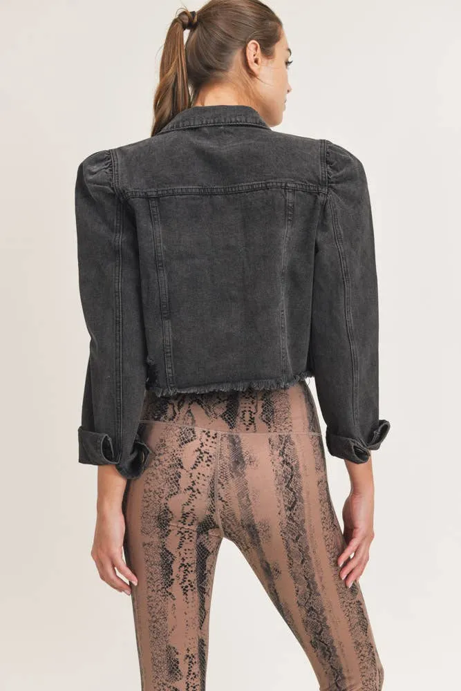 Mono B Cropped Distressed Denim Jacket