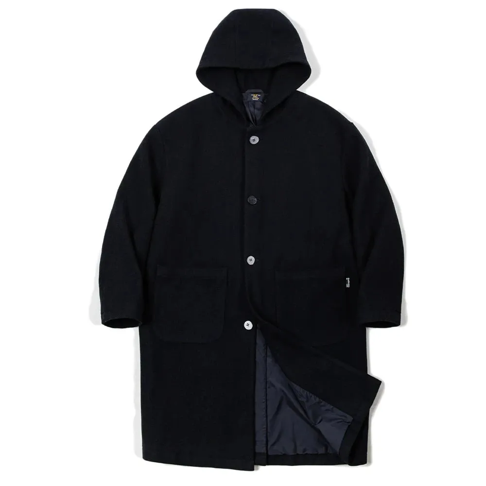 Navy Blue Wool Hooded Coat - Warm Tweed Long Jacket - Casual Overcoat