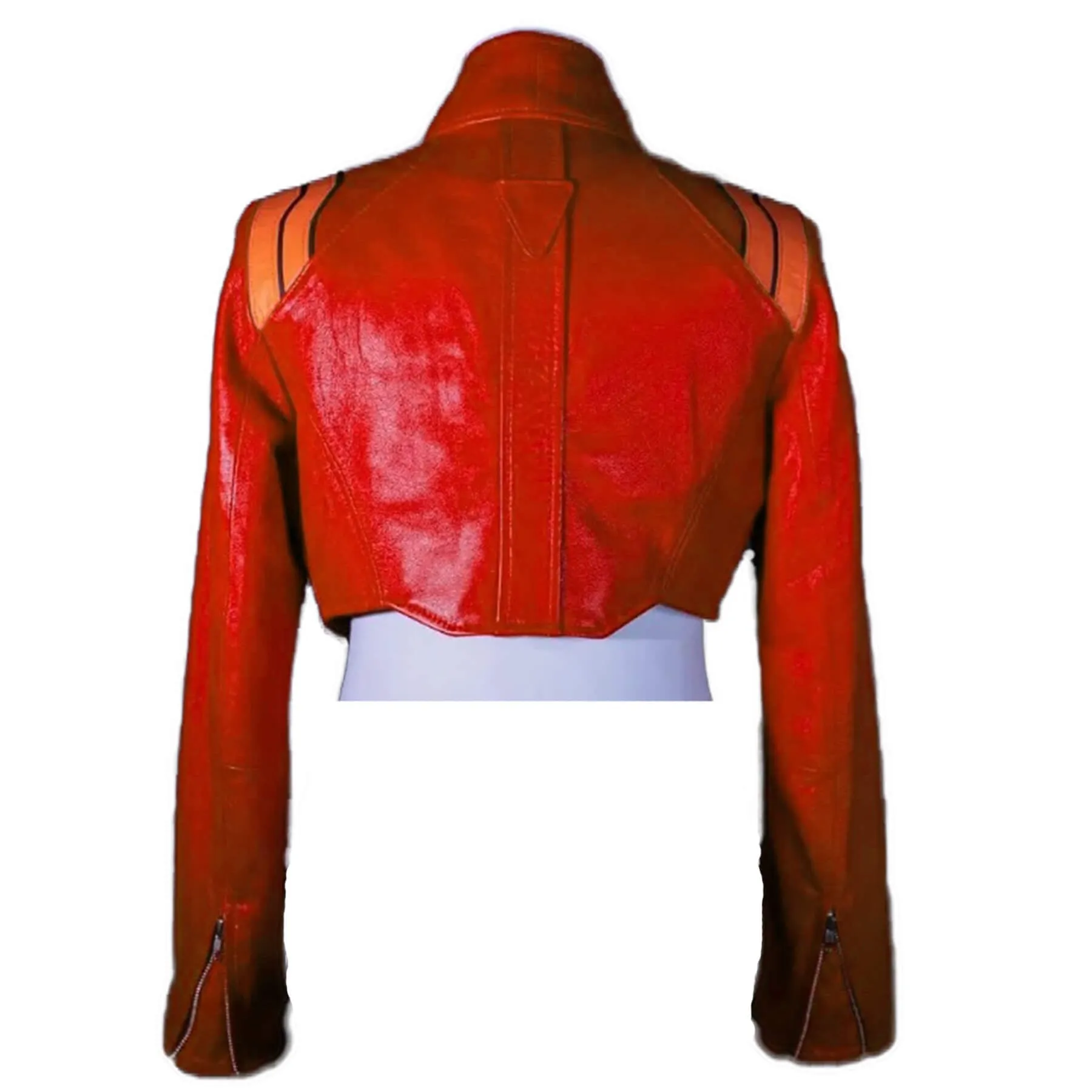 Neon Genesis Evangelion Red Cropped Leather Jacket for Cosplay and Fashion