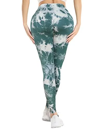 NORMOV Butt Lifting Workout Leggings for Women,Seamless High Waist Gym Yoga Pants Dye Green