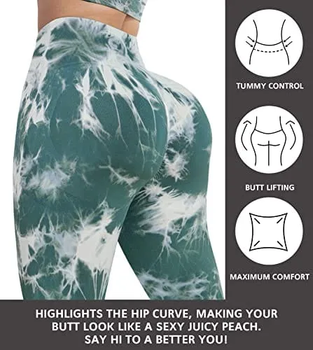 NORMOV Butt Lifting Workout Leggings for Women,Seamless High Waist Gym Yoga Pants Dye Green
