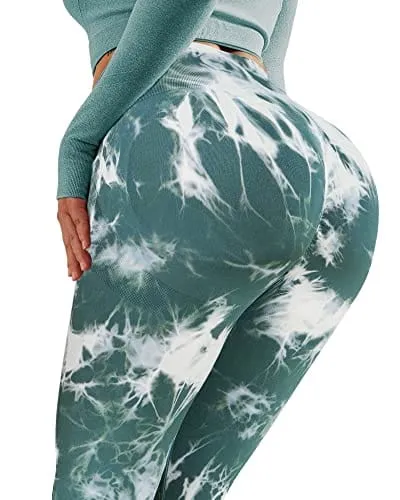 NORMOV Butt Lifting Workout Leggings for Women,Seamless High Waist Gym Yoga Pants Dye Green