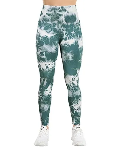 NORMOV Butt Lifting Workout Leggings for Women,Seamless High Waist Gym Yoga Pants Dye Green