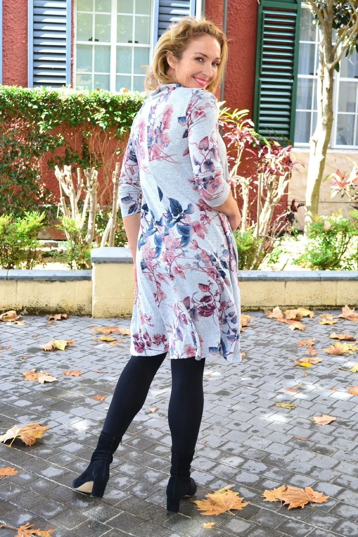 Pink Autumn Leaf Fleece Tunic Dress