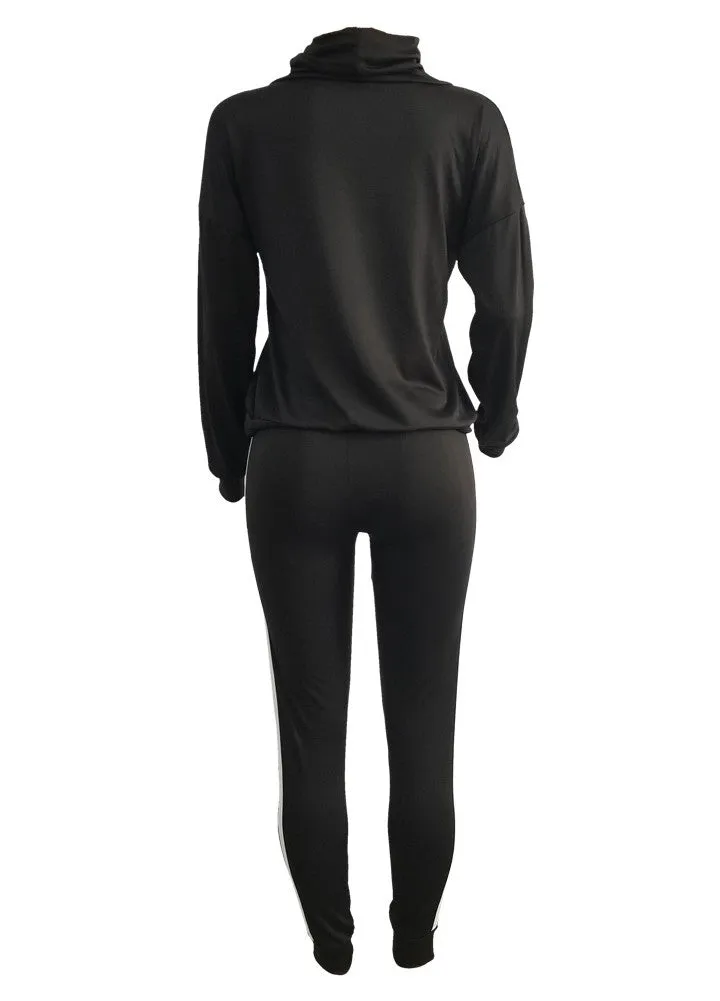 Sidiou Group Women Sport Set Sweatershirt Pants Letter Print Turtleneck Splicing Side