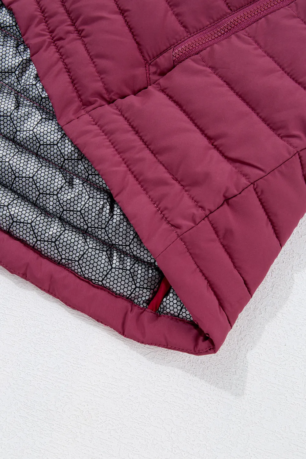 Silvery Plush Collared Quilted Zipped Puffer Vest