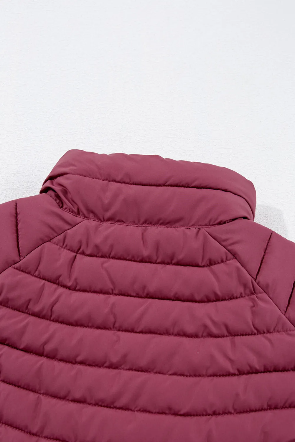 Silvery Plush Collared Quilted Zipped Puffer Vest