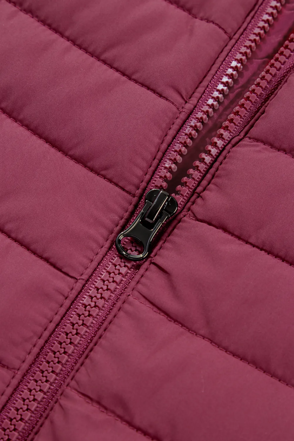 Silvery Plush Collared Quilted Zipped Puffer Vest