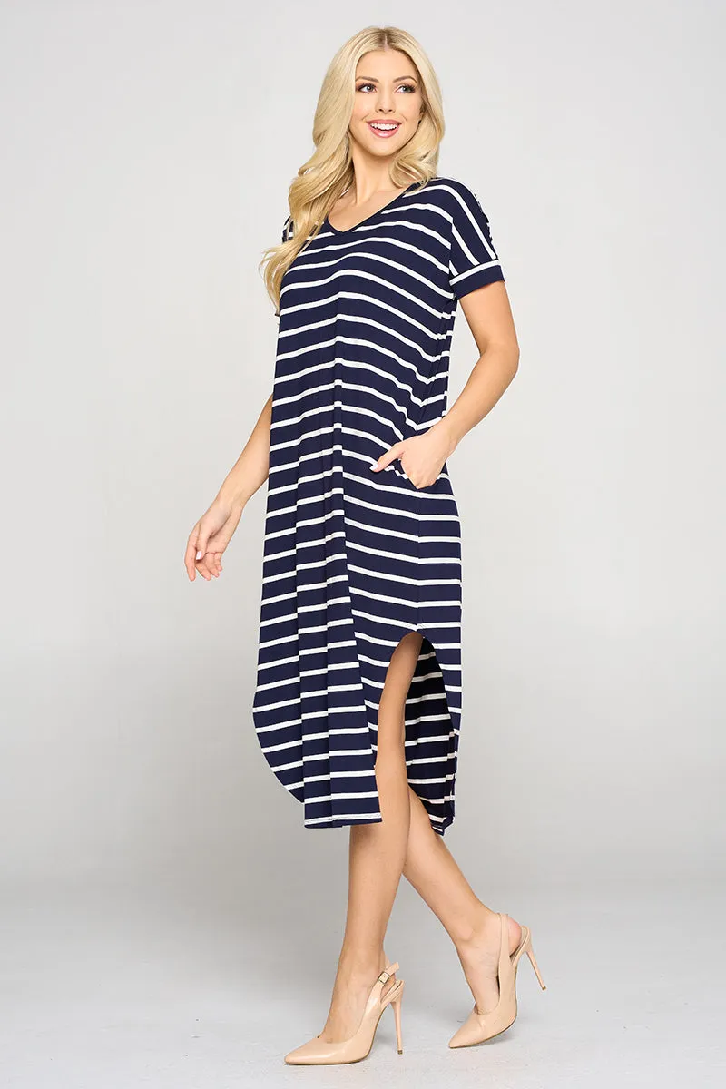 Simply Striped Rounded Hem Midi Dress