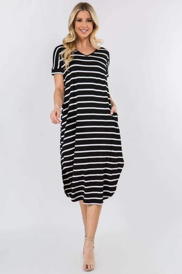 Simply Striped Rounded Hem Midi Dress