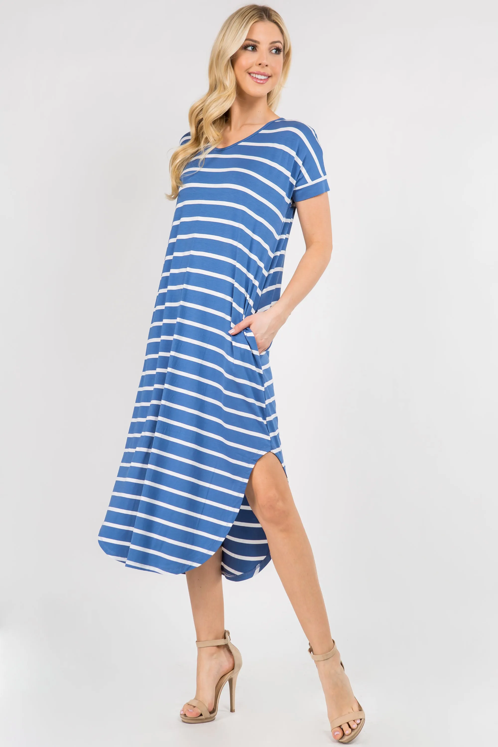 Simply Striped Rounded Hem Midi Dress