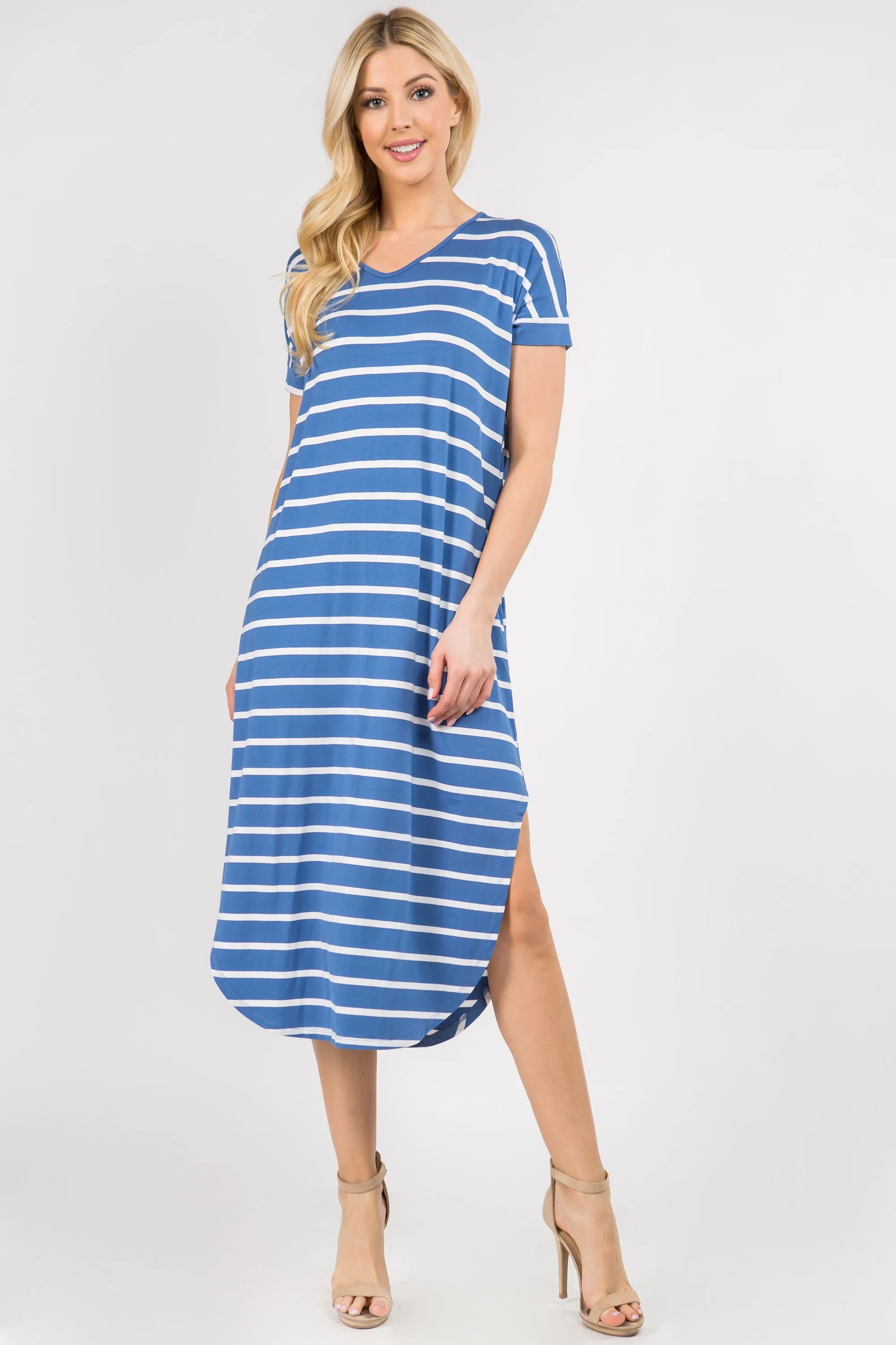 Simply Striped Rounded Hem Midi Dress