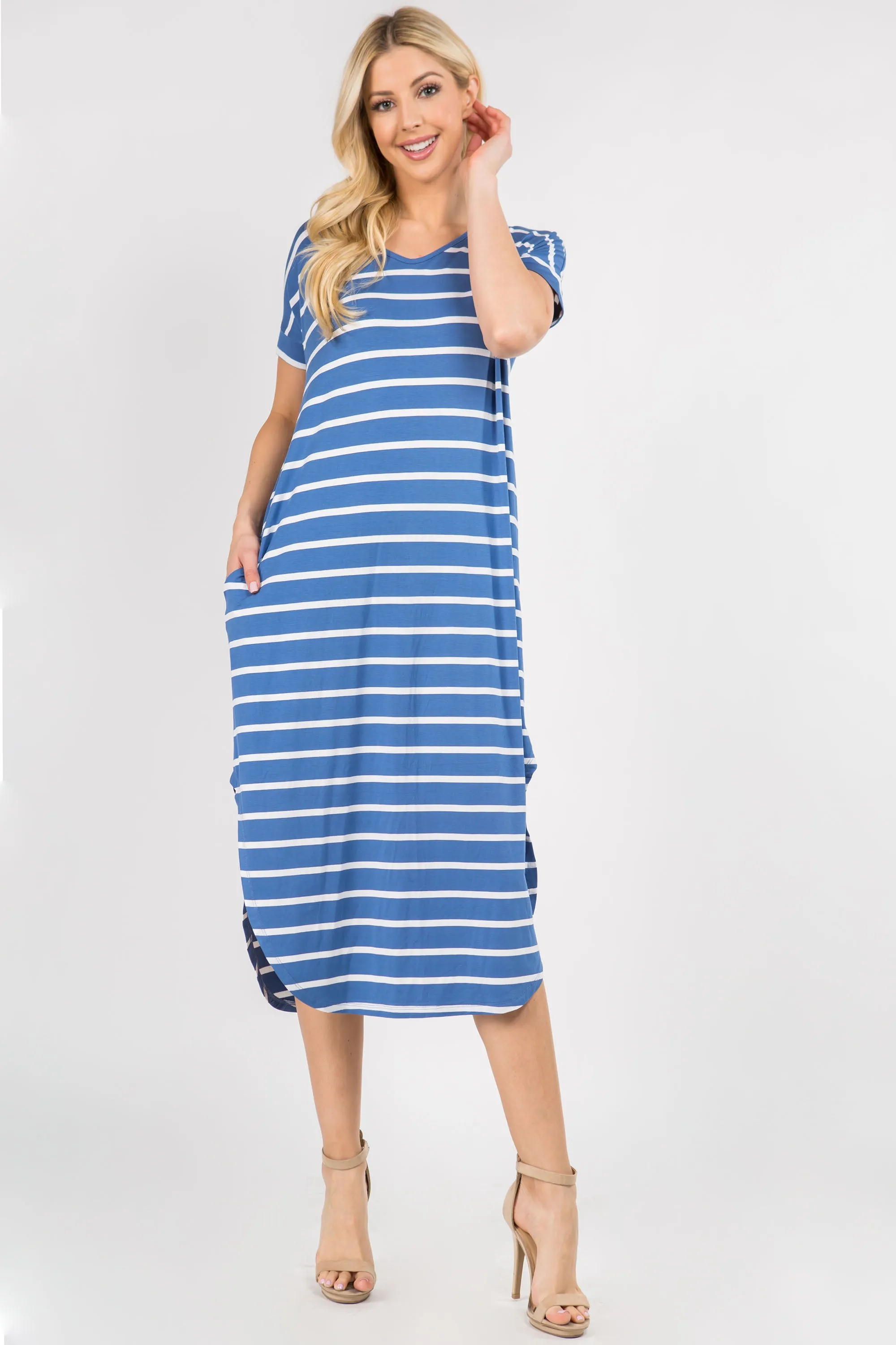 Simply Striped Rounded Hem Midi Dress