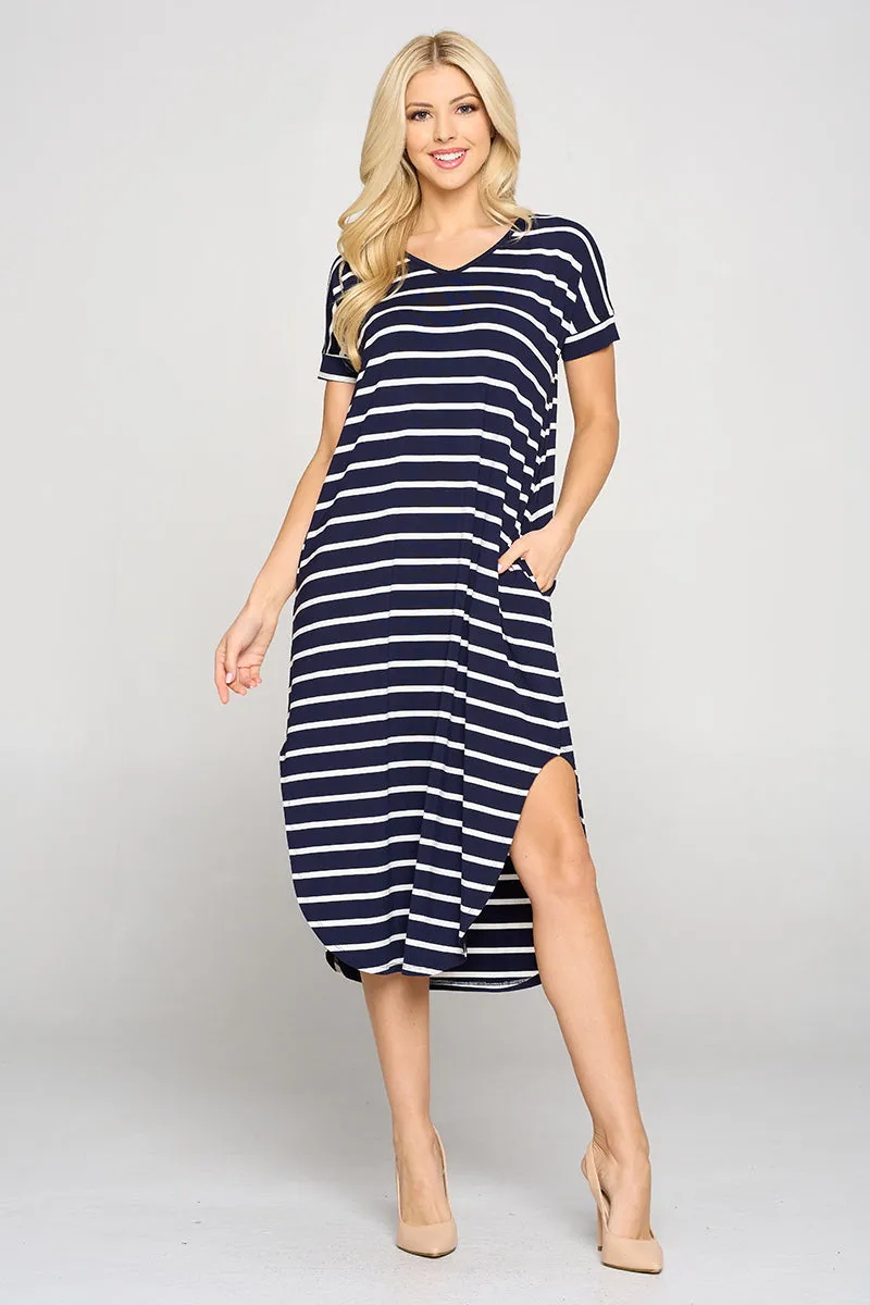 Simply Striped Rounded Hem Midi Dress
