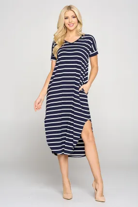 Simply Striped Rounded Hem Midi Dress