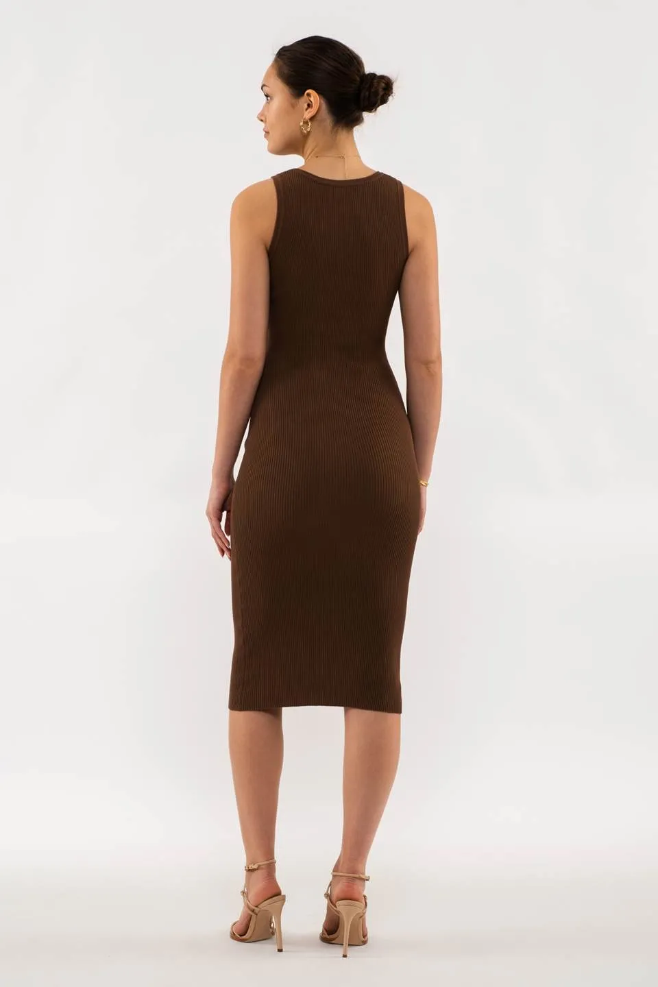SLEEVELESS HENLEY SWEATER KNIT MIDI DRESS