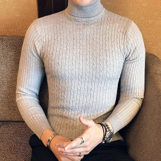 Twisted Stripe Style Turtleneck Sweater