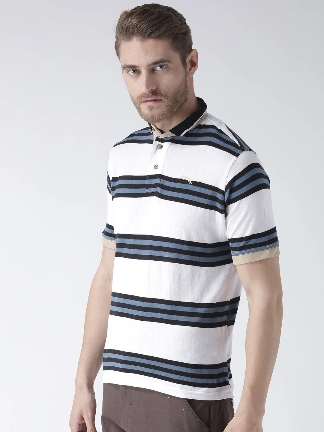 White, Black & Blue Stripped Cotton T-Shirt