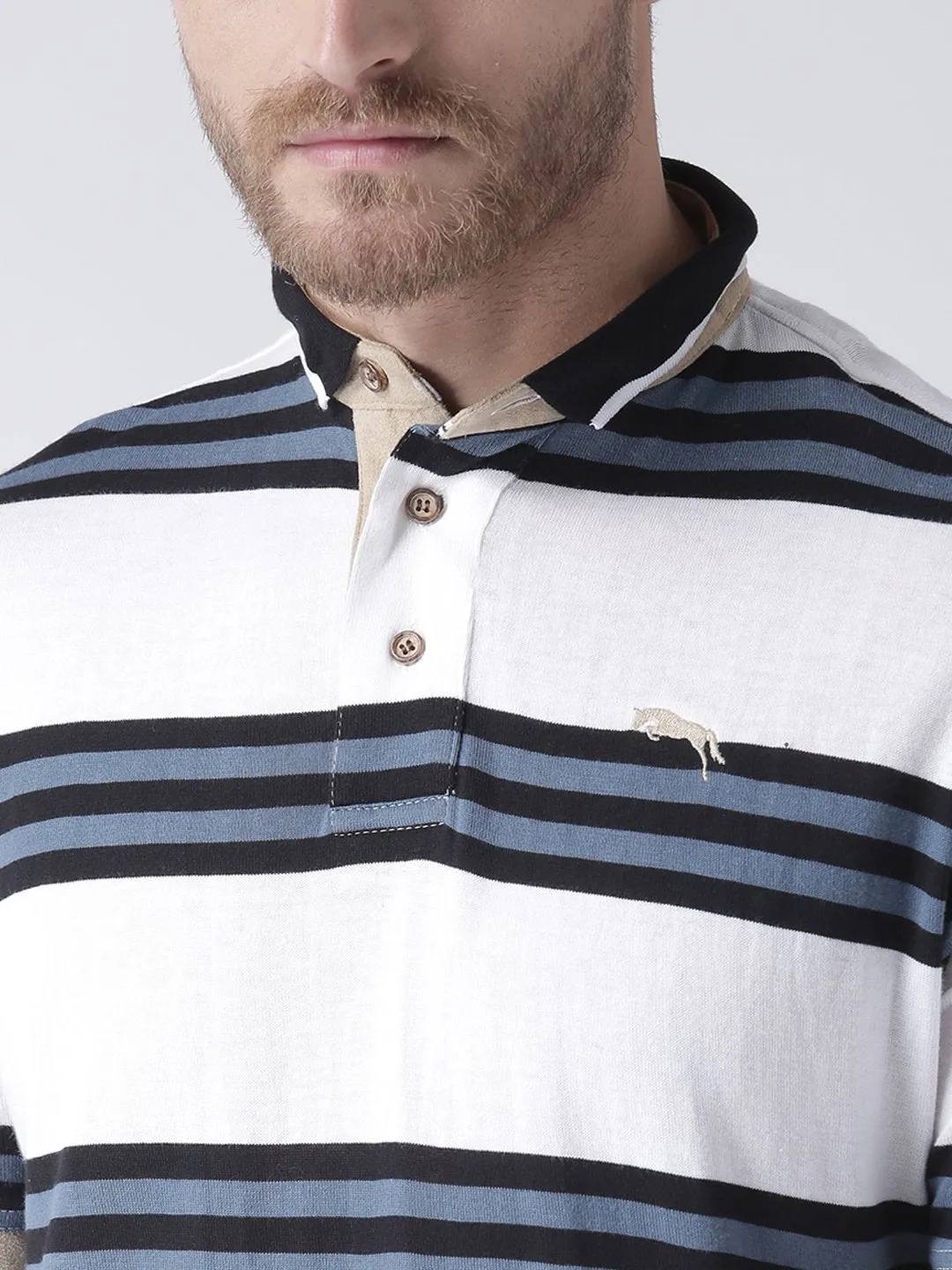 White, Black & Blue Stripped Cotton T-Shirt