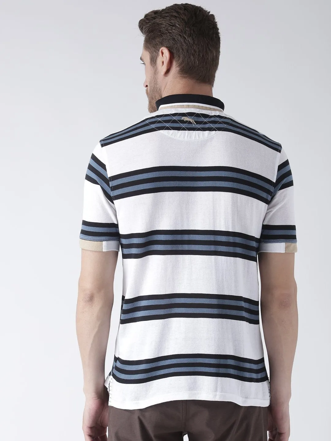White, Black & Blue Stripped Cotton T-Shirt